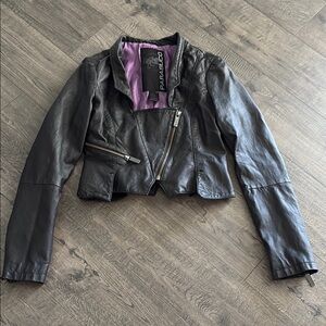 Parasuco Black Faux Leather Jacket with Purple Lining